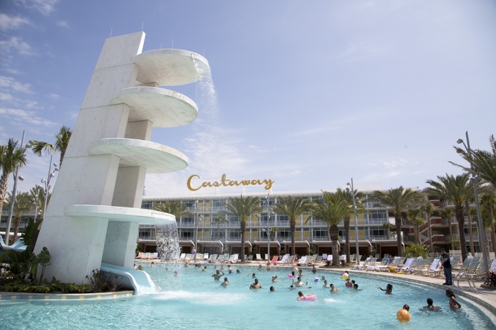 Universal Orlando?s fourth on-site hotel, Universal?s Cabana Bay Beach Resort is now open! The retro-inspired hotel features incredible amenities for endless family fun including a 10,000 sq. ft. zero-entry pool with iconic dive tower waterslide, 10-lane bowling alley, the Jack LaLanne Physical Fitness Studio, family suites that sleep up to six and much more. This summer, guests will be able to enjoy even more family fun, including a second 8,000-square-foot zero entry pool, Universal Orlando?s first lazy river at an on-site hotel, The Hideaway Bar & Grill, and additional moderately-priced family suites and value-priced standard guest rooms. © Universal Orlando Resort. All Rights Reserved.
